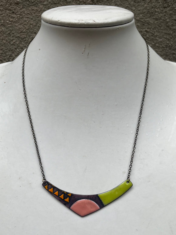 Mixed Color Boomerang Reversible Enamel Necklace
