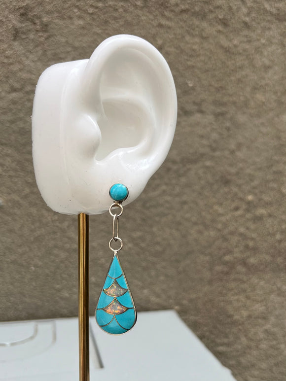 Vintage Turquoise + Opal Fish Scale Earrings