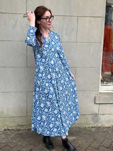 The Calypso Garden Dress (blue +white floral)