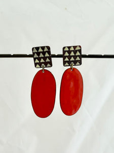 Red + White Triangle Enamel Earrings