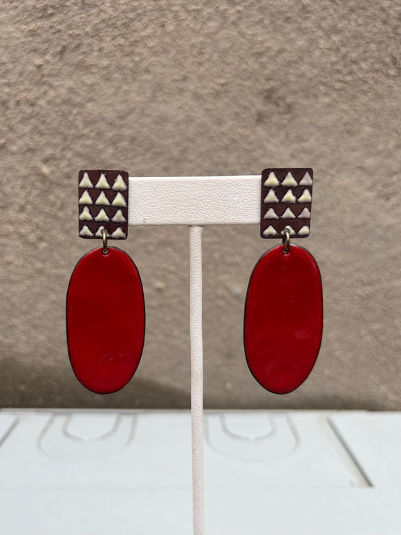 Burgundy + White Triangle Enamel Earrings