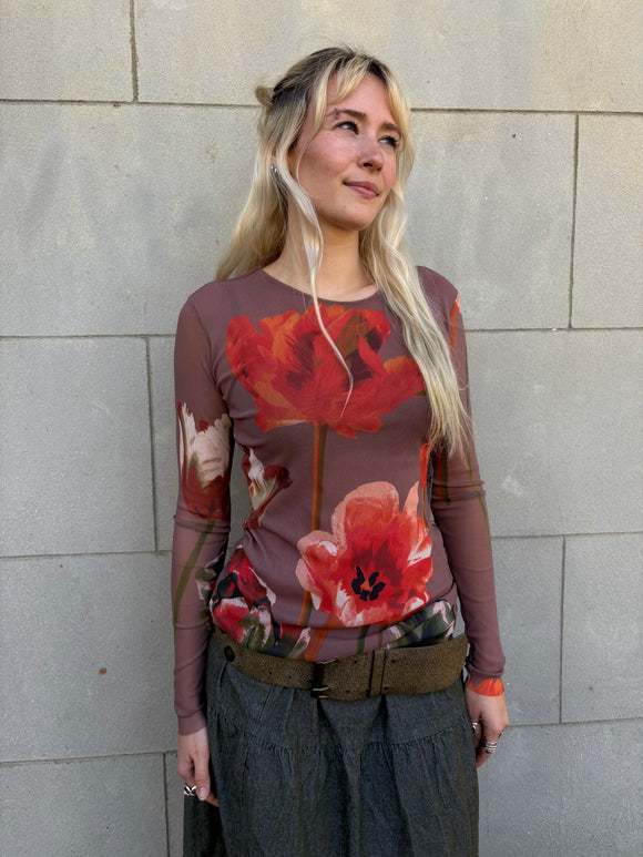 Poppy Mesh L/S Crew Neck Top