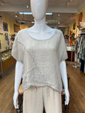 Linen Wide Neck Frayed Lines Top (color options)