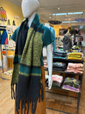 Green Striped Fringe Scarf