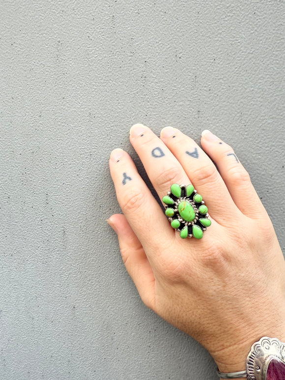 Vintage Green Turquoise Set Ring