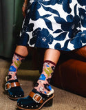 Electric Dusk Floral Sheer Socks
