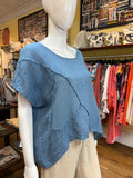 Linen Wide Neck Frayed Lines Top (color options)