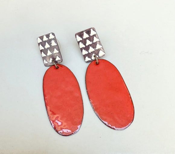 The Red + White Triangle Enamel Earrings