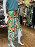 Bright Floral Faux Wrap Skirt