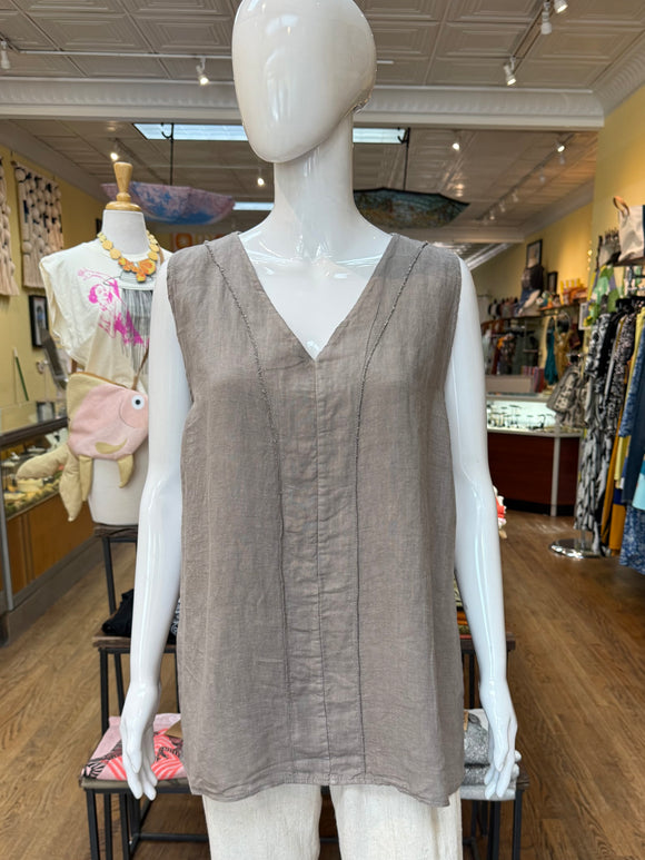 Linen Center Trim Tank Blouse (color options)