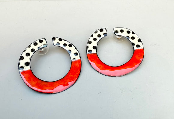 Red Circle Enamel Earrings