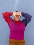 Color Combo Cowl Neck Blouse