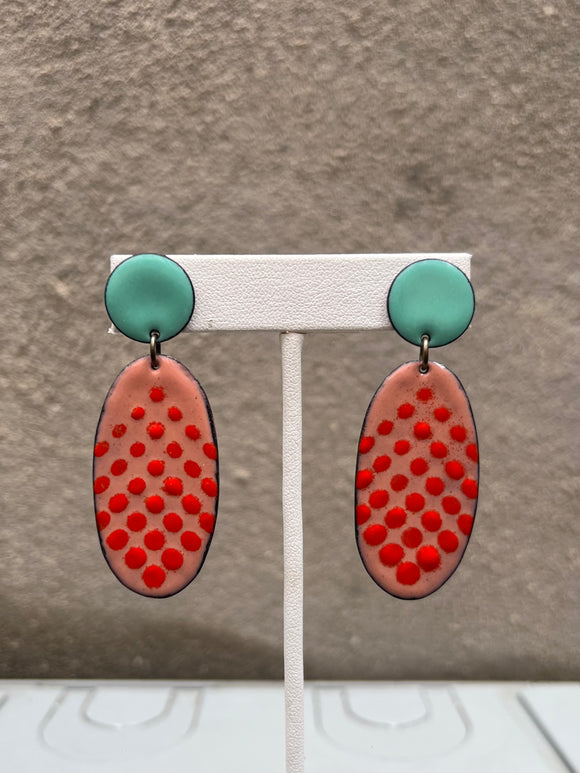 Turquoise + Red Dot Enamel Earrings