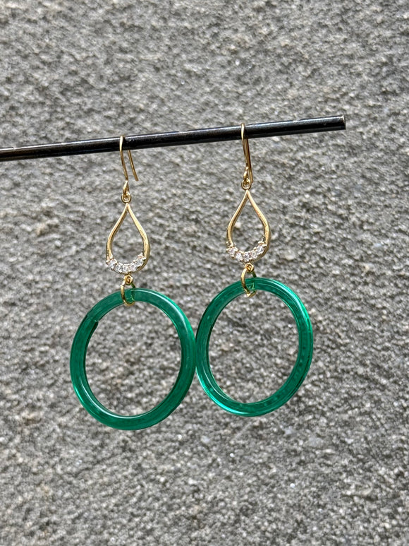 Emerald Glass Hoop Dangles