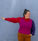 Color Combo Cowl Neck Blouse