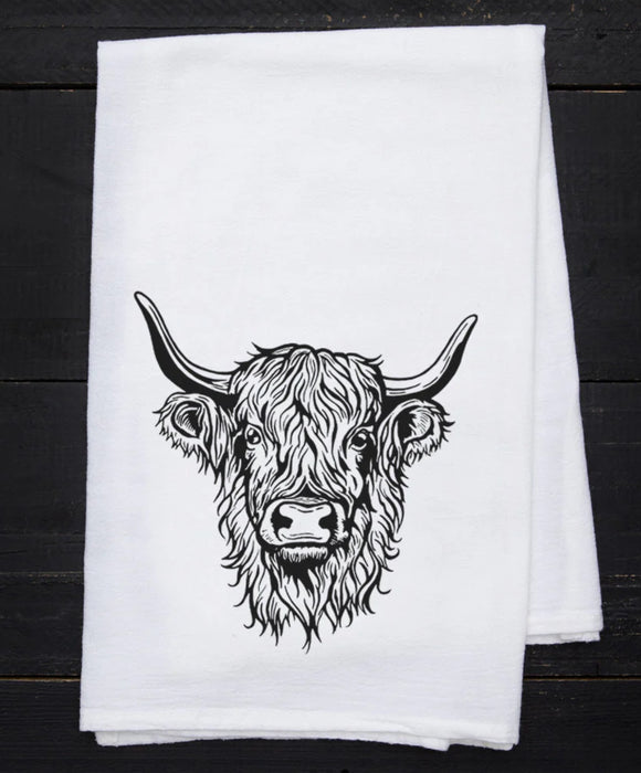 Highland Cow Flour Sack Tea Towel
