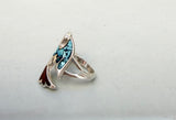 Turquoise + Coral Peyote Bird Ring