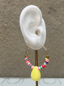 Green Glass + Multi Color Bead Hoops