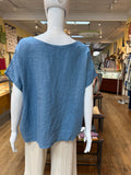 Linen Wide Neck Frayed Lines Top (color options)