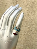 Turquoise + Coral Peyote Bird Ring