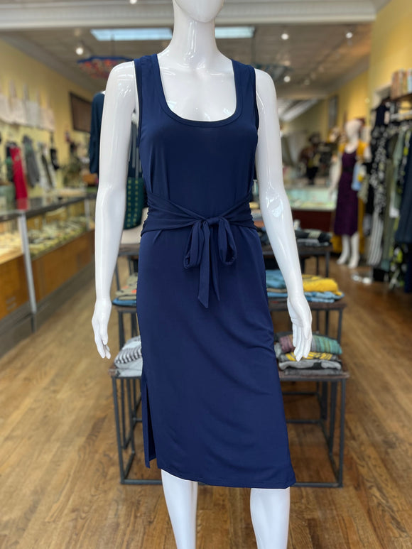 Navy Ity Belted Tank Dress