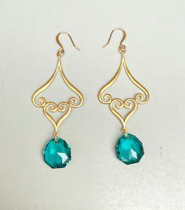 Swarovski Peacock Crystals + Gold Filigree Earrings