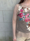 Embroidered Fishnet Blouse