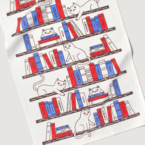 Bookshelf Cats Tea Towel