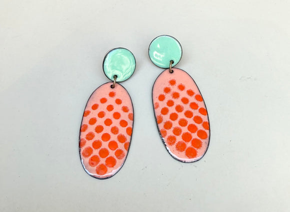 The Turquoise + Red Dot Enamel Earrings