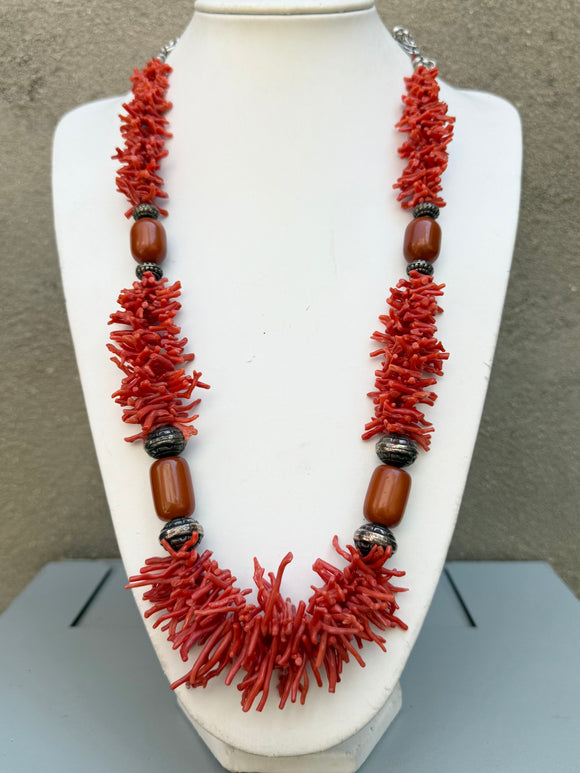 1960’s Coral + Amber Necklace