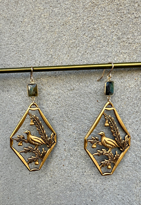 Labradorite Pheasant Fauna Earrings