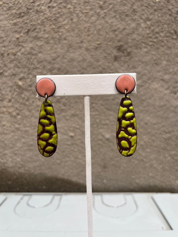 Mauve + Chartreuse Enamel Earrings