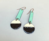 Aqua B/W Enamel Earrings