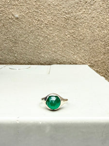 Green Onyx Large Faceted Stone Set Signet Ring