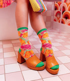 Orange Floral Sheer Socks