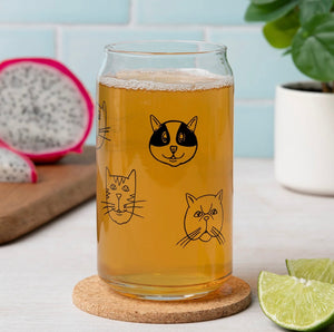 Cat Faces Beer Can Glass