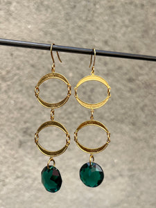 Double Gold Crescent Drops + Emerald Crystals