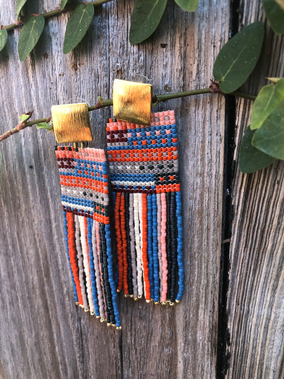 Striped Knit Fringe Earrings