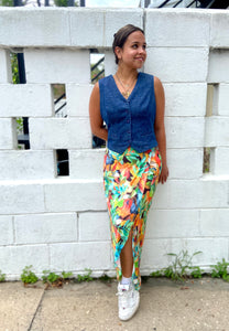 Bright Floral Faux Wrap Skirt