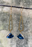 Blue Crystal Box Chain Earrings