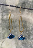 Blue Crystal Box Chain Earrings