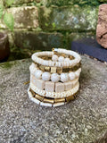 White Stone and Brass Wrap Bracelet