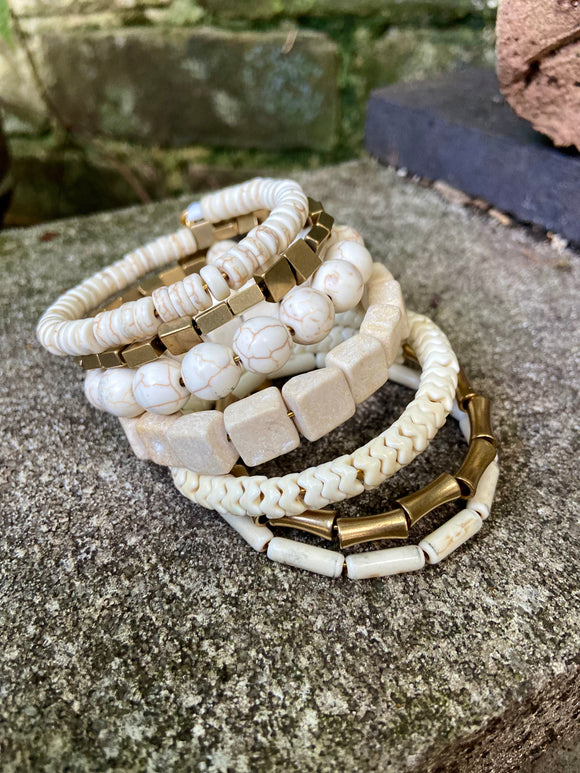 White Stone and Brass Wrap Bracelet