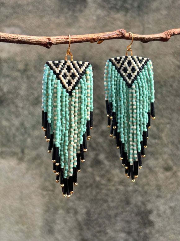 Beaded Handwoven Sonoran Triangle Fringe Earring (color options)