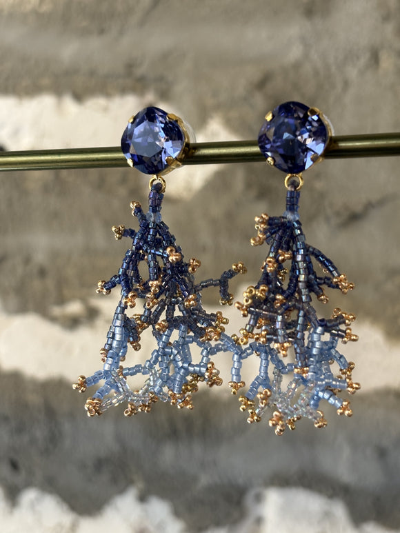 Hand Beaded Coral Fringe Earrings (color options)