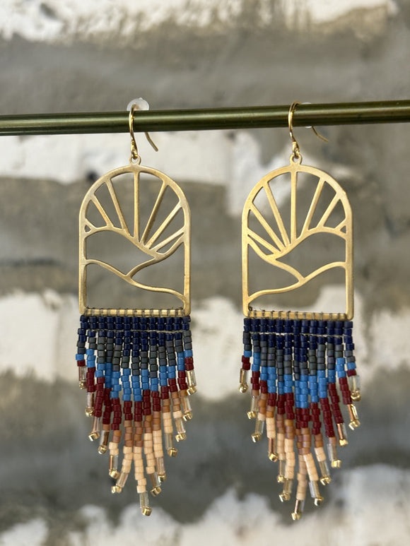 Beaded Handwoven Sedona Sunset Fringe Earring