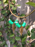 Green Beads + Brass Hoops