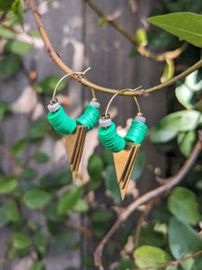 Green Beads + Brass Hoops