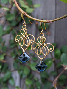 Filigree Earrings with Blue Crystals