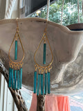 Satin Blue Glass Chandelier Earrings